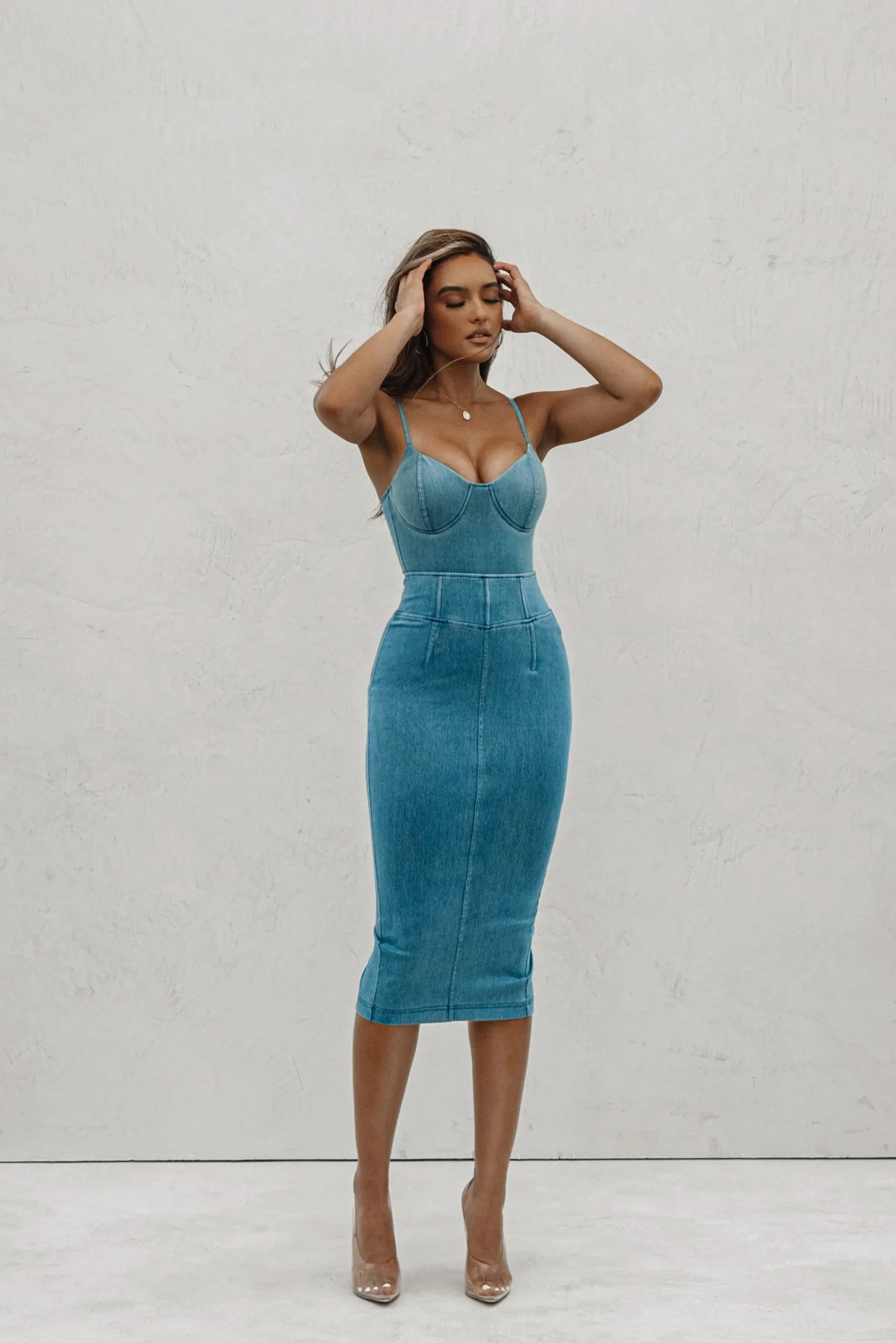 JLUXLABEL ANITA LONG DENIM SKIRT