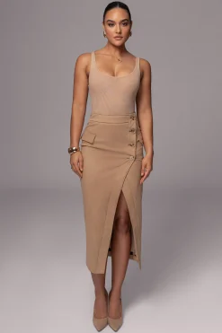 JLUXLABEL Beige Audrey Suede Midi Skirt