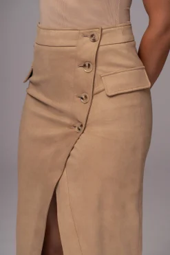 JLUXLABEL Beige Audrey Suede Midi Skirt