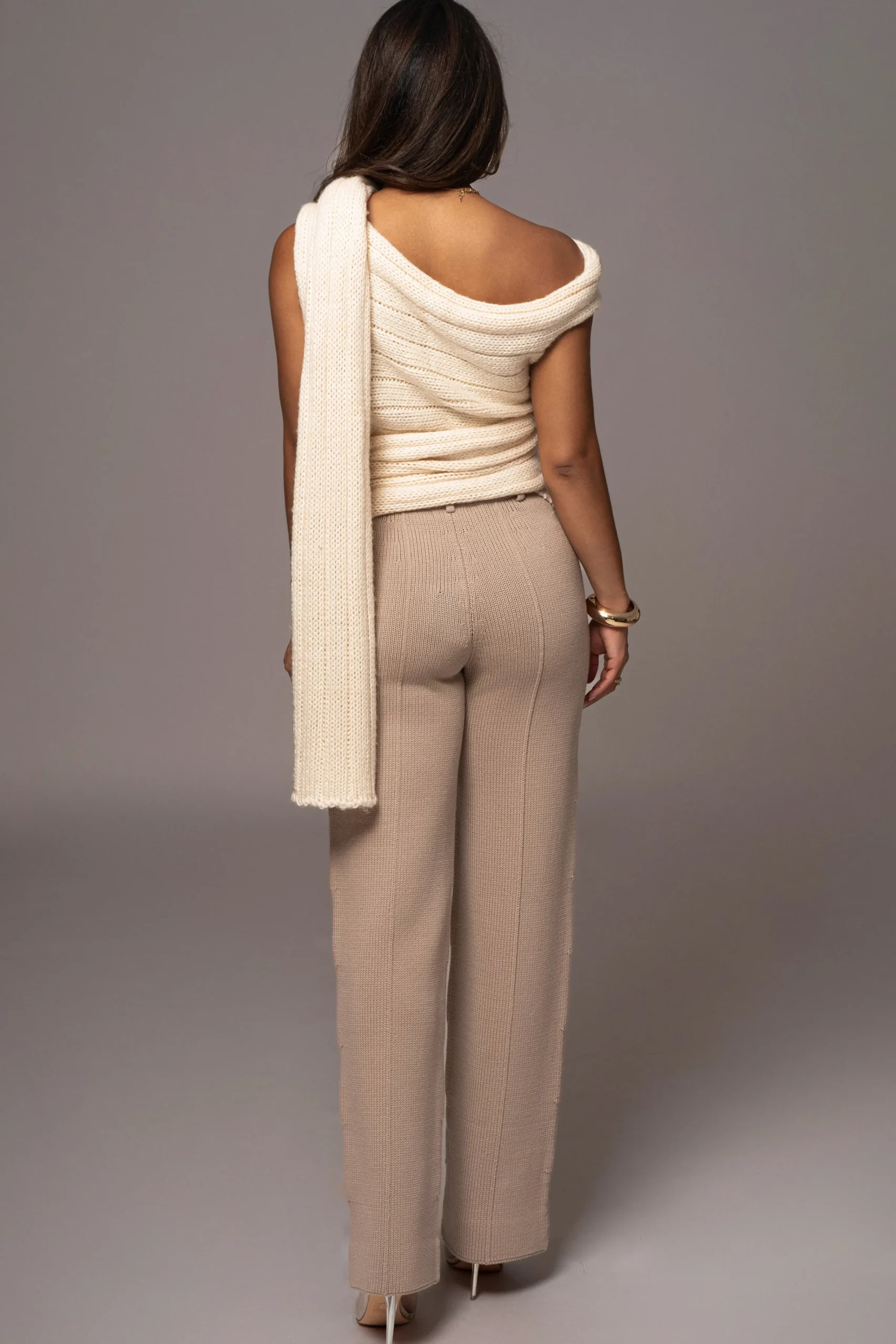 JLUXLABEL Beige Back In Business Knit Trousers