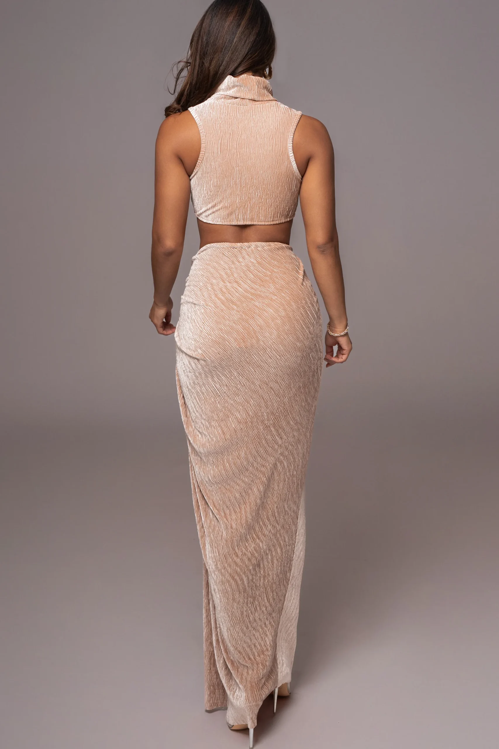 JLUXLABEL Beige Chosen One Velvet Skirt Set