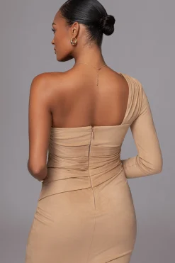 JLUXLABEL Beige Dayanna Suede Midi Dress