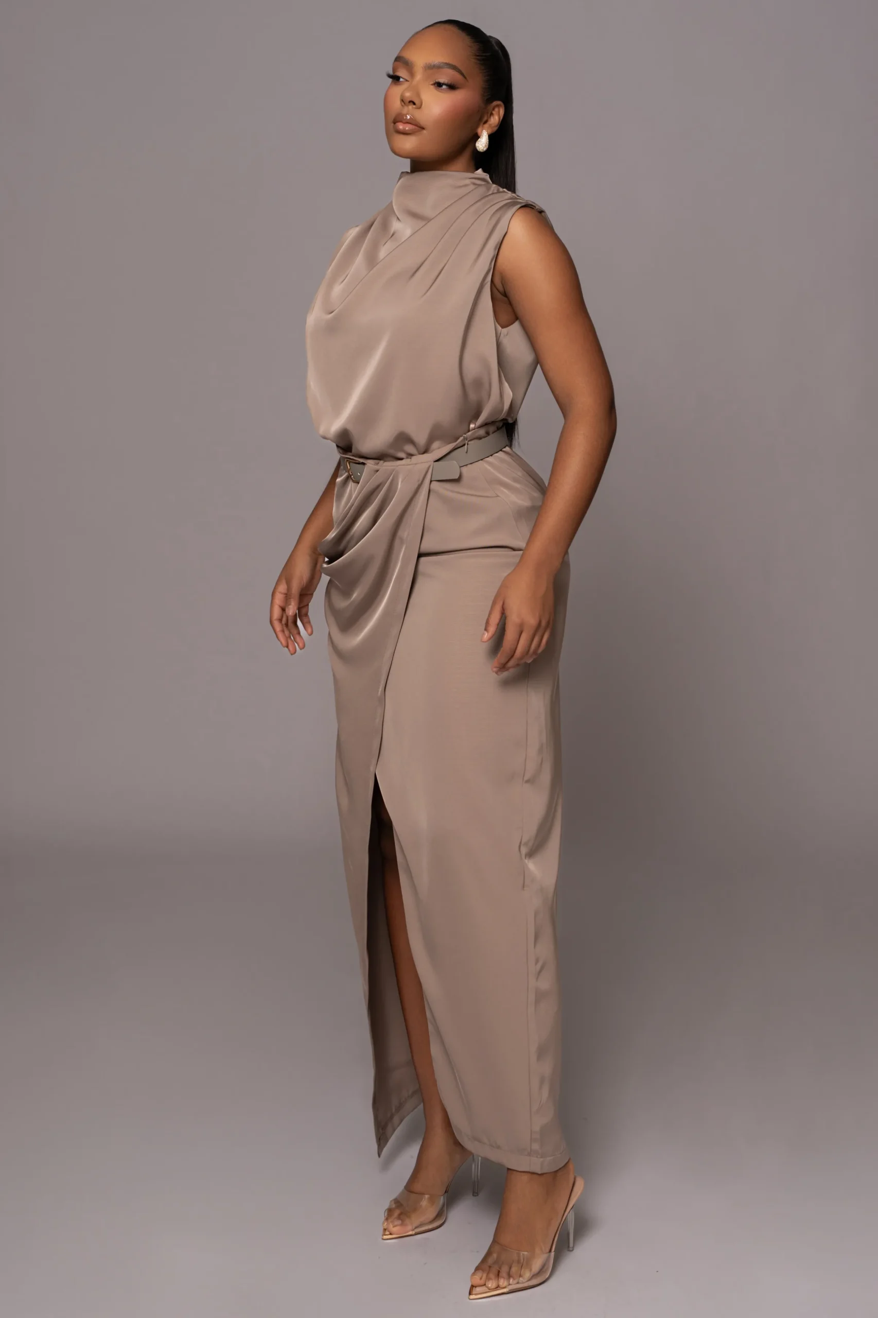 JLUXLABEL Beige Desiree Mock Neck Top