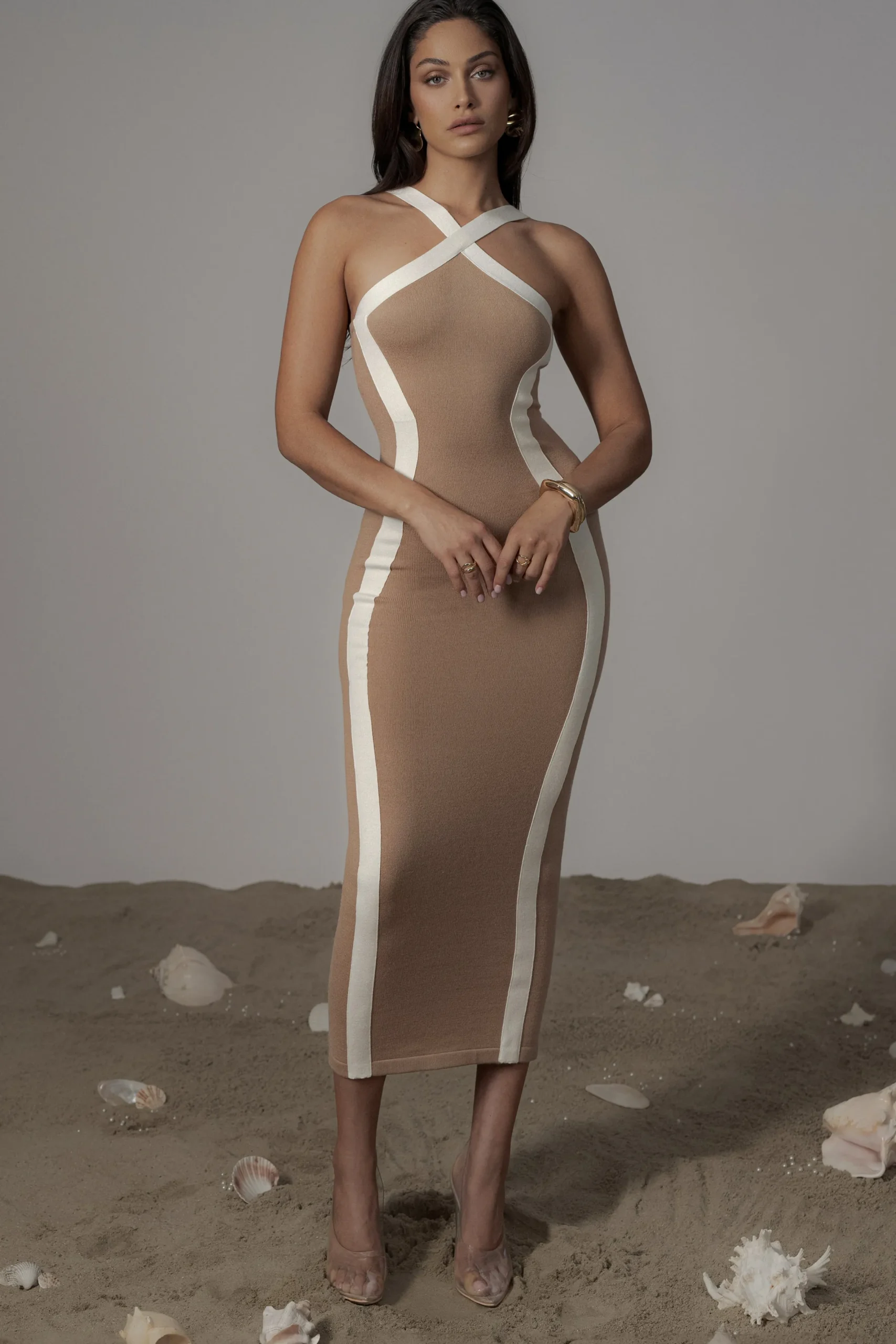 JLUXLABEL Beige Fabiola Contrast Maxi Dress