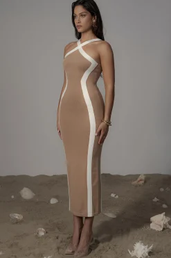 JLUXLABEL Beige Fabiola Contrast Maxi Dress
