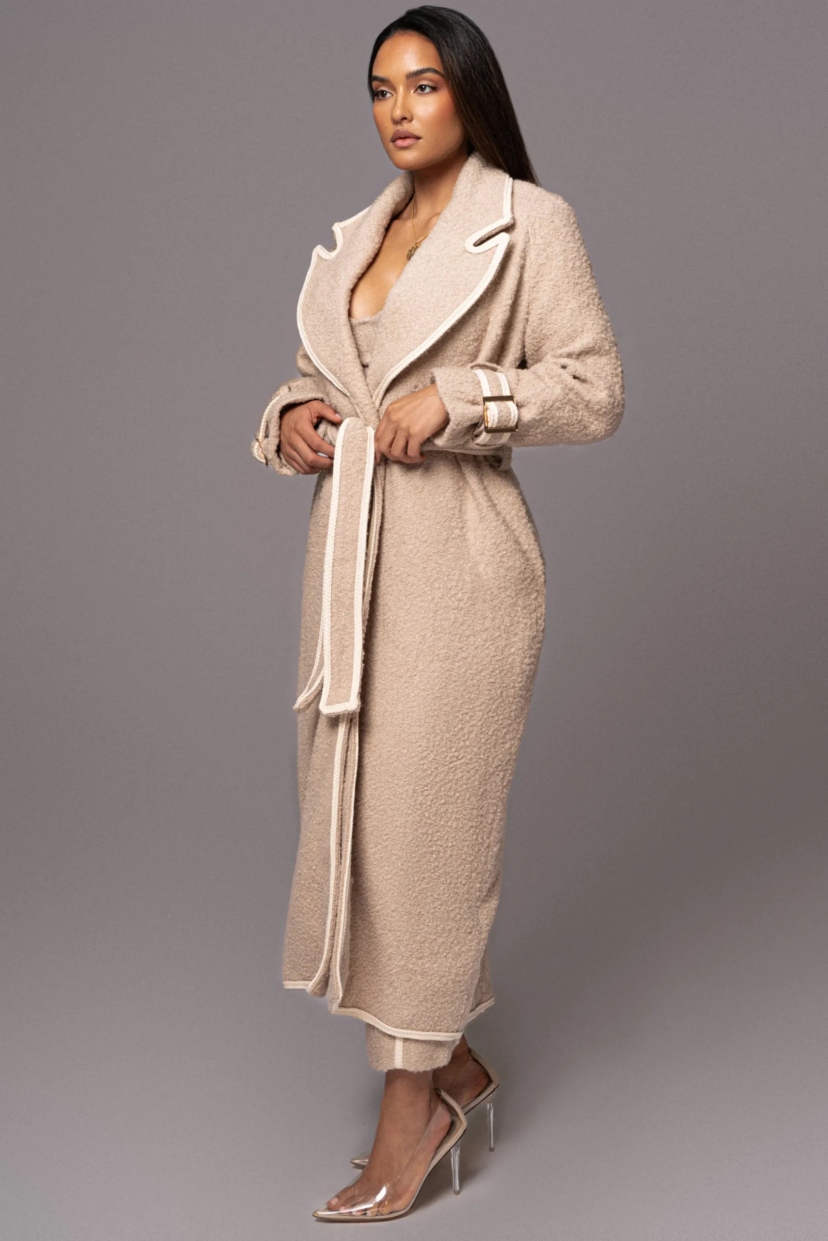 JLUXLABEL Beige Fit For Success Boucle Coat