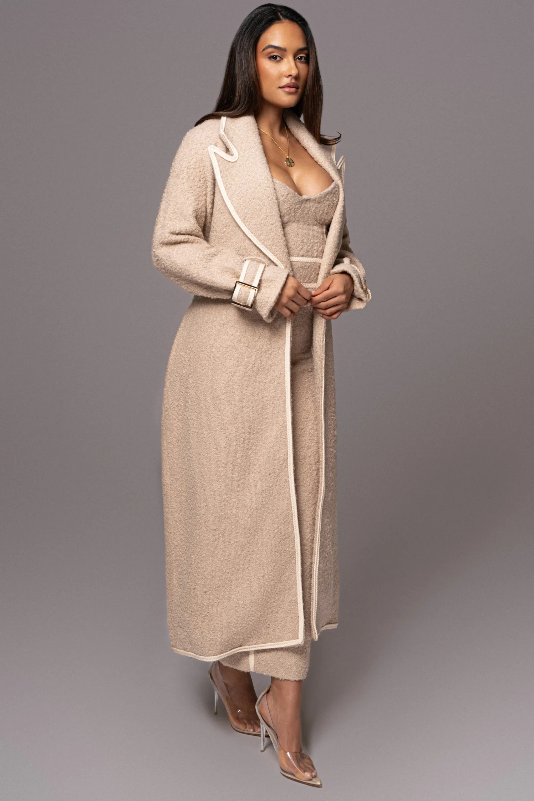 JLUXLABEL Beige Fit For Success Boucle Coat