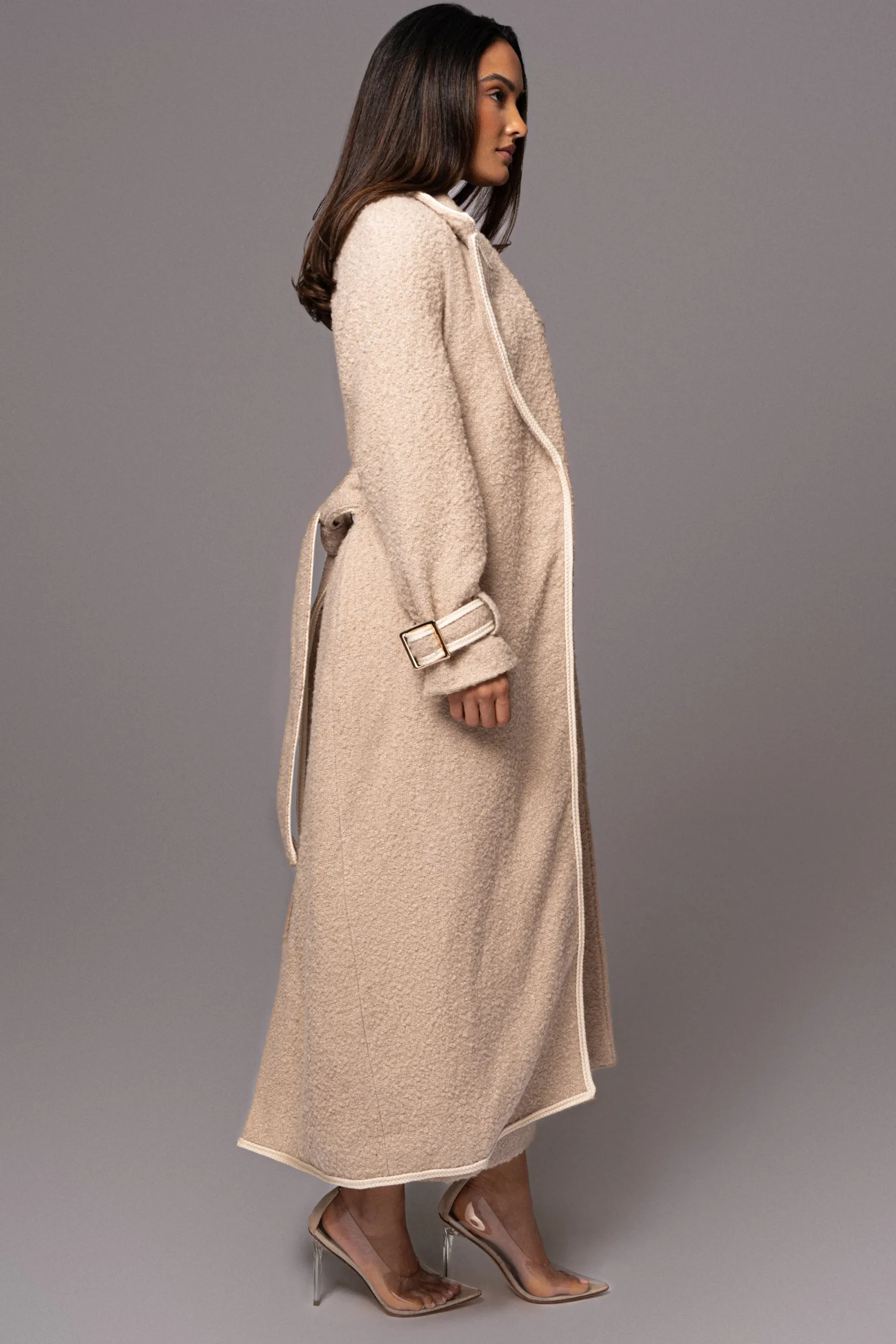 JLUXLABEL Beige Fit For Success Boucle Coat