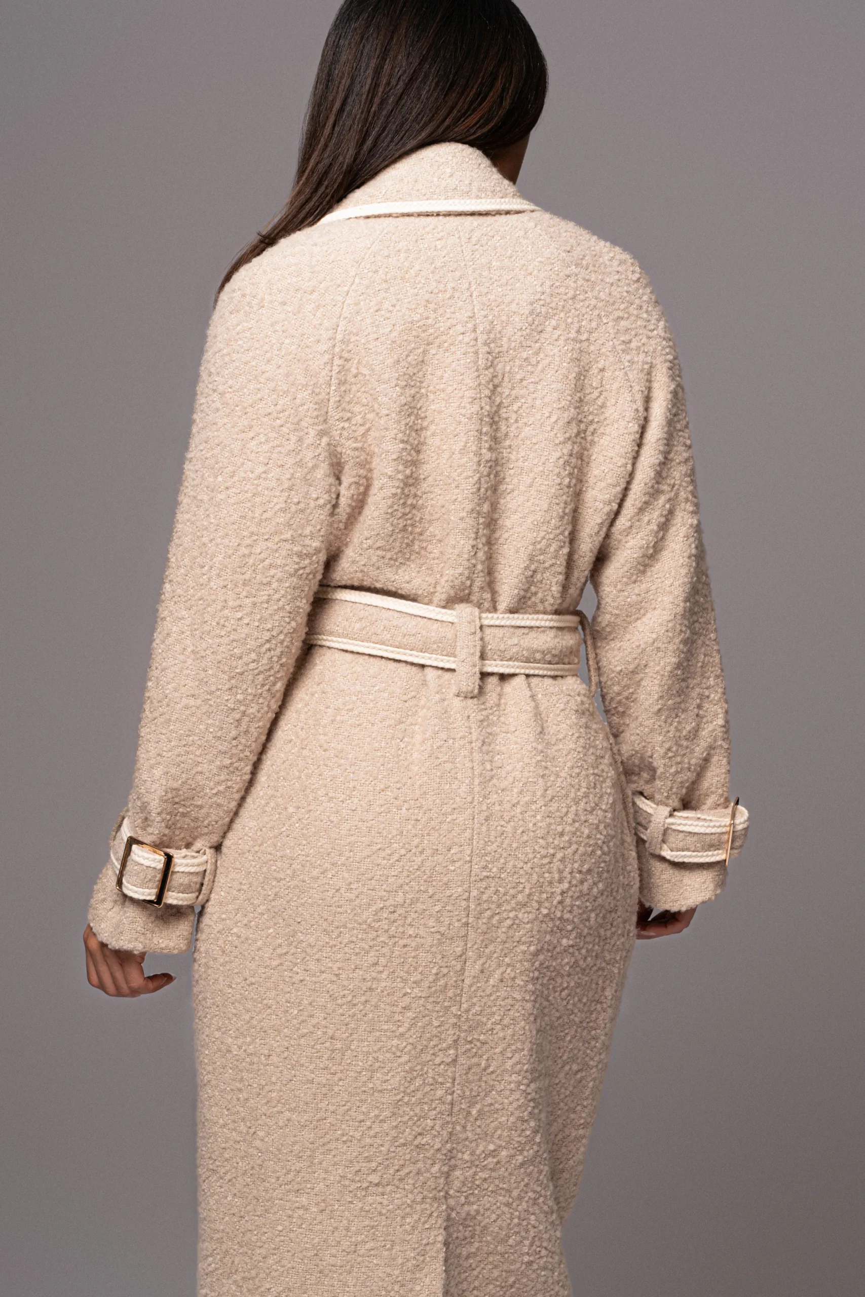 JLUXLABEL Beige Fit For Success Boucle Coat