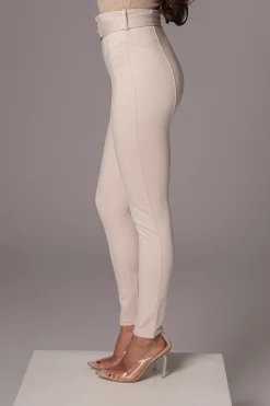 JLUXLABEL Beige Golden Buckled Pants