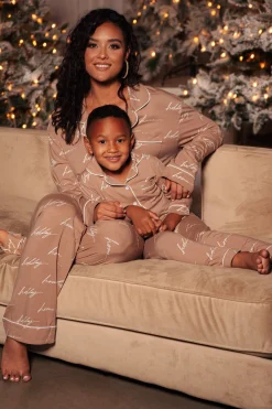 Kids JLUXLABEL Beige Home For The Holidays Kids Pajama Set