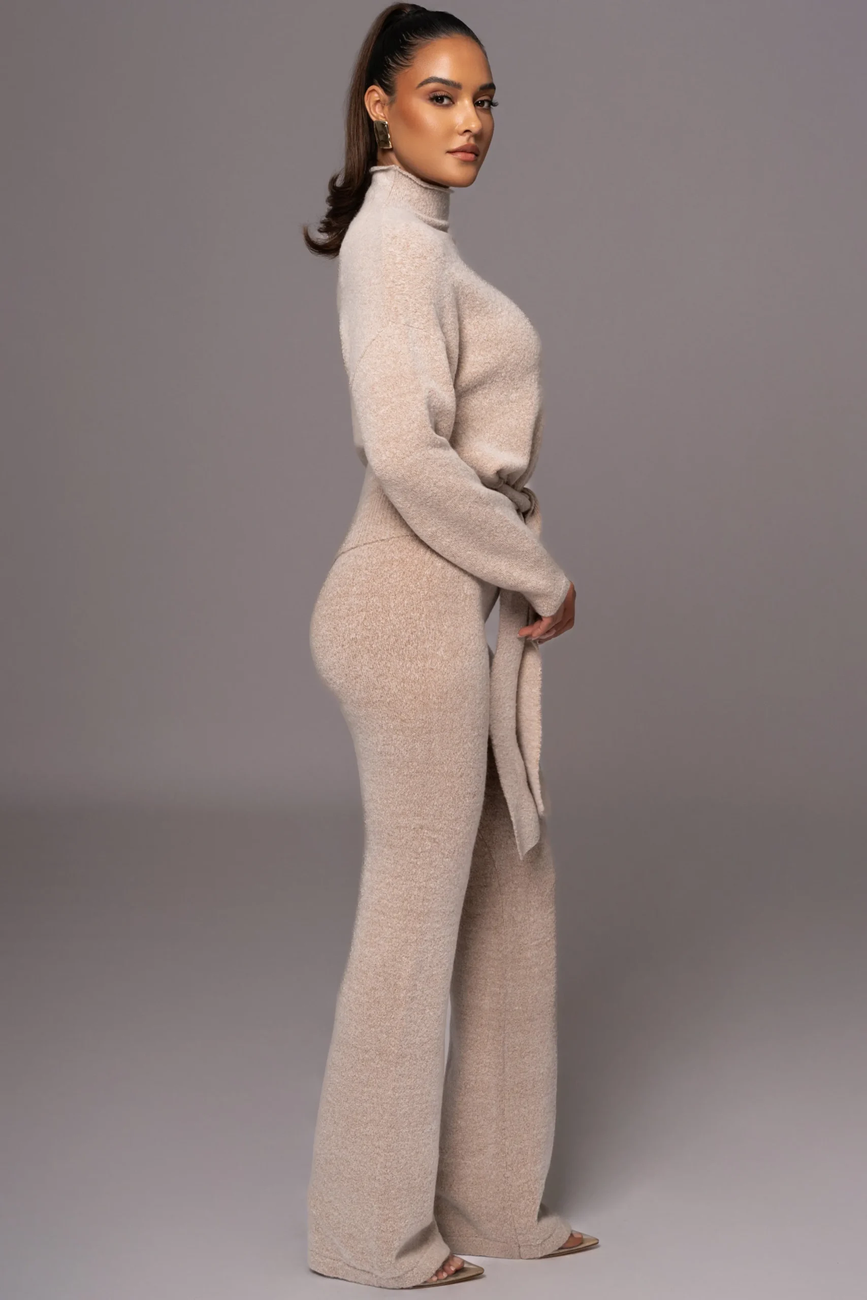 JLUXLABEL Beige Ivy Sweater Knit Pant Set