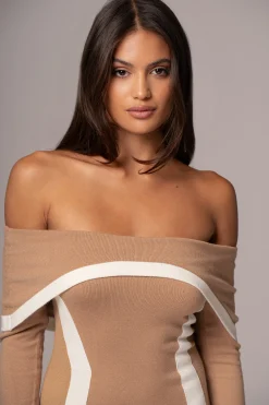 JLUXLABEL Beige Janet Off Shoulder Maxi Dress