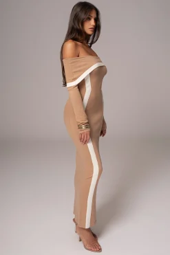 JLUXLABEL Beige Janet Off Shoulder Maxi Dress