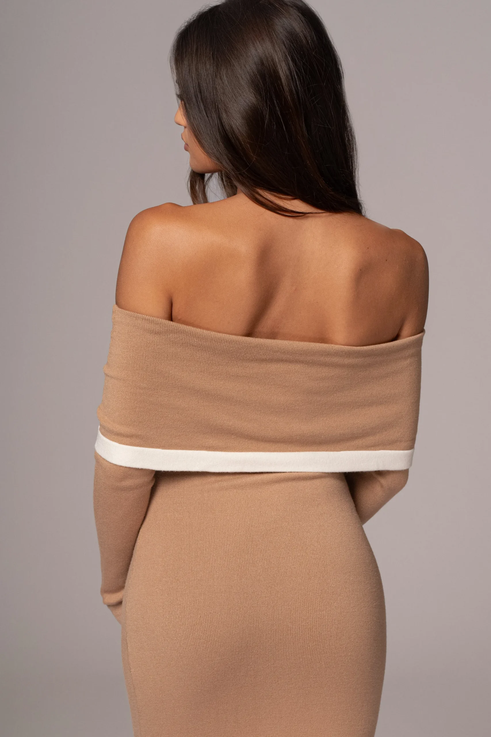 JLUXLABEL Beige Janet Off Shoulder Maxi Dress