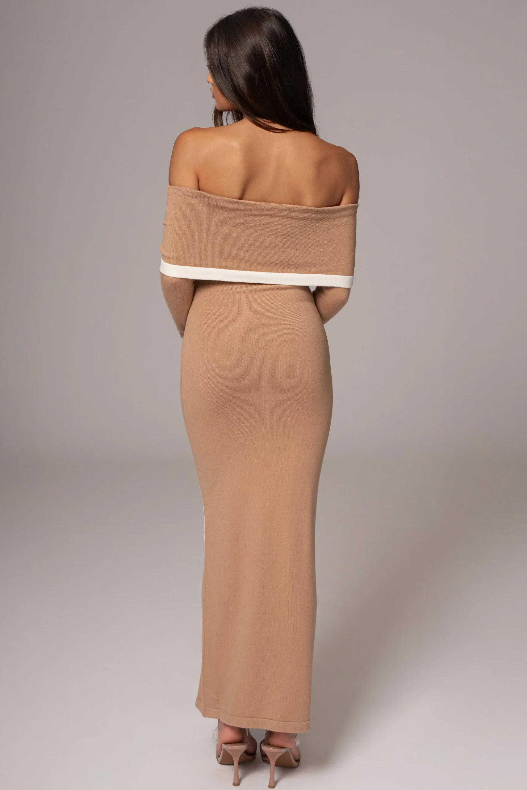 JLUXLABEL Beige Janet Off Shoulder Maxi Dress