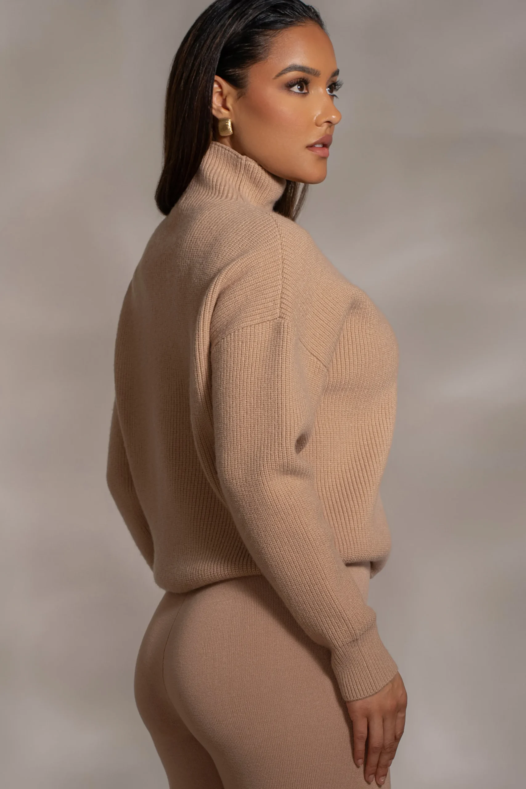 JLUXLABEL Beige Jenni Turtleneck Sweater Top