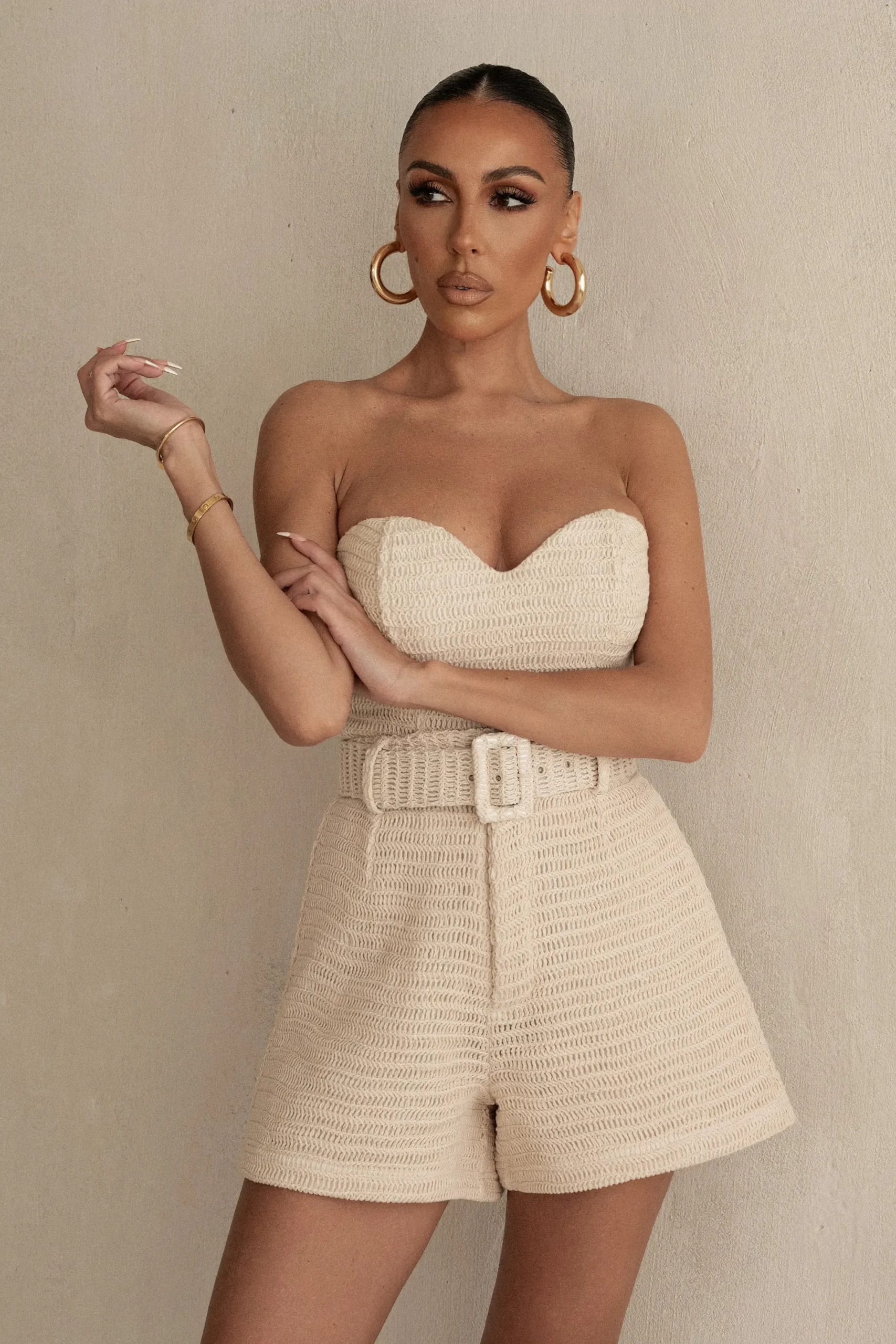 JLUXLABEL Beige Kelsie Belted Shorts