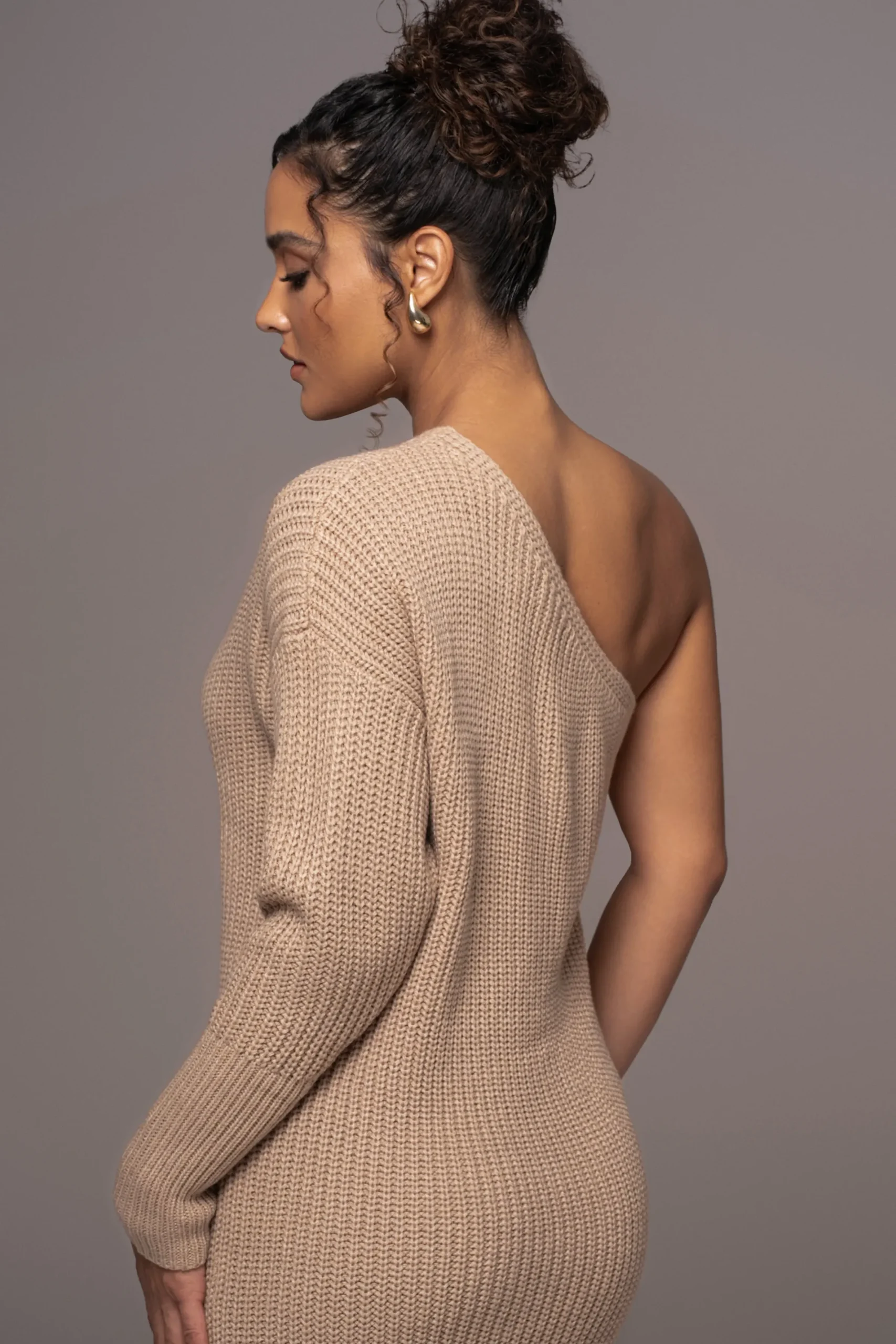 JLUXLABEL Beige Long Knit Sweater Dress