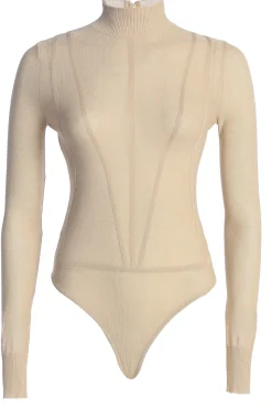 JLUXLABEL Beige Lori Sheer Knit Bodysuit