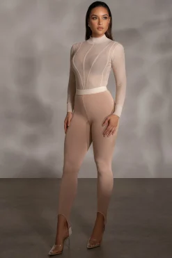 JLUXLABEL Beige Lori Sheer Knit Bodysuit
