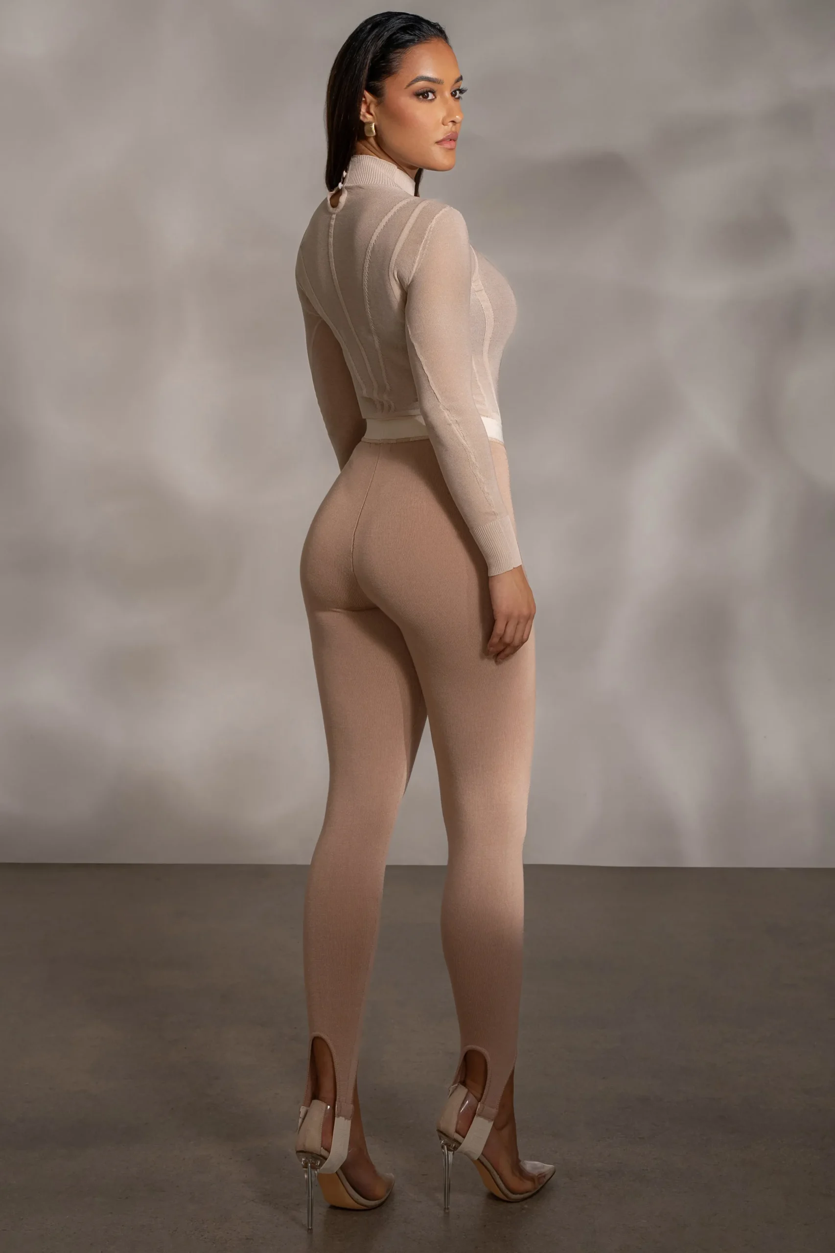JLUXLABEL Beige Lori Sheer Knit Bodysuit