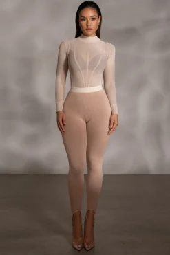 JLUXLABEL Beige Lori Sheer Knit Bodysuit