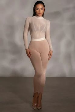JLUXLABEL Beige Lori Sheer Knit Bodysuit
