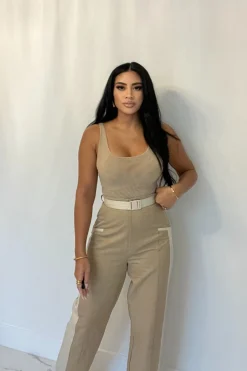 JLUXLABEL Beige Mesh Essentials Tank Bodysuit Undergarment