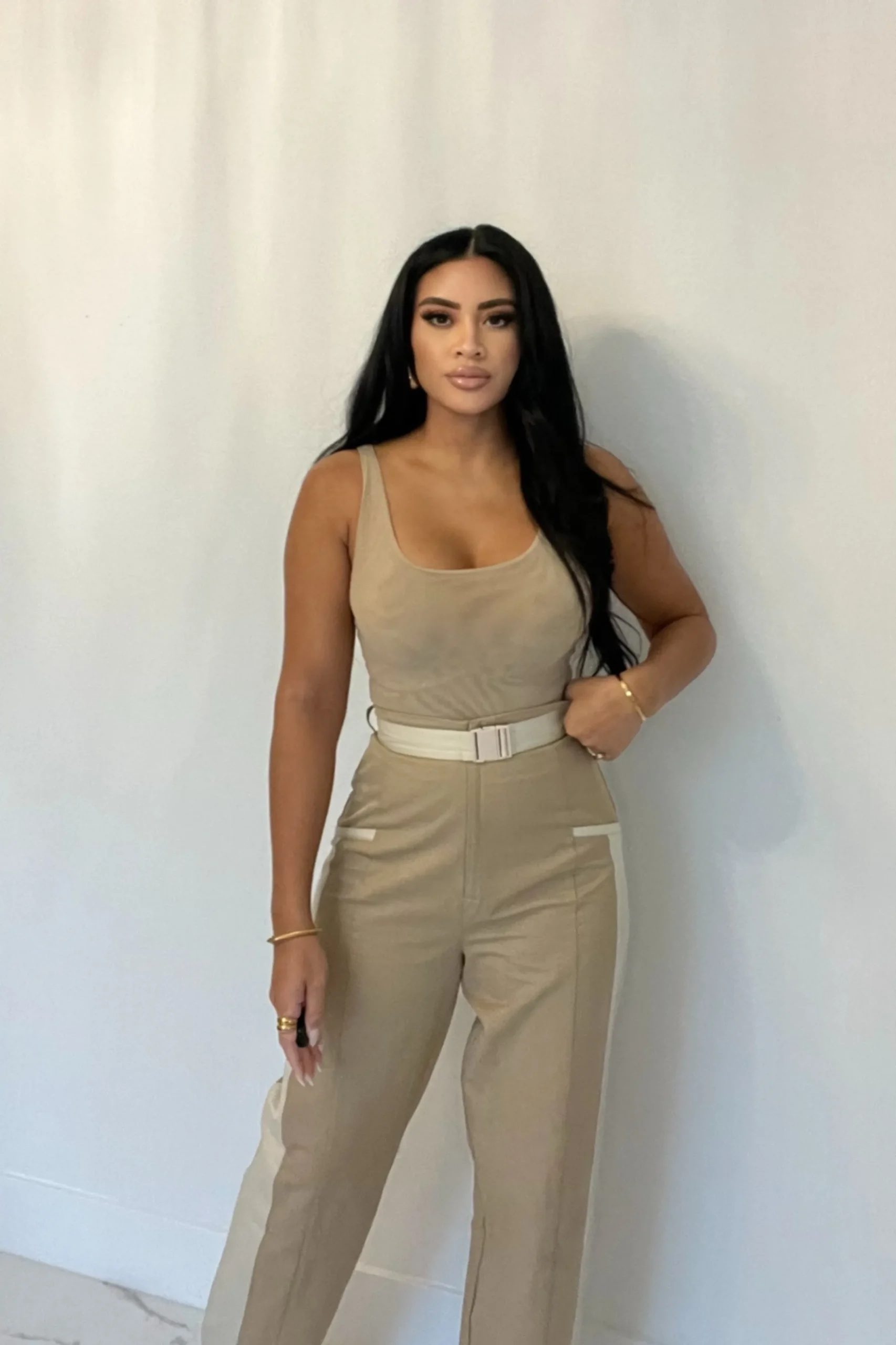 JLUXLABEL Beige Mesh Essentials Tank Bodysuit Undergarment