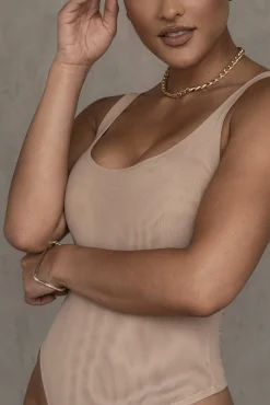 JLUXLABEL Beige Mesh Essentials Tank Bodysuit Undergarment