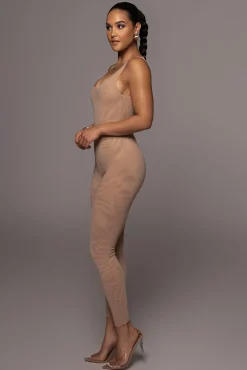 JLUXLABEL Beige Mesh Essentials Tank Bodysuit Undergarment