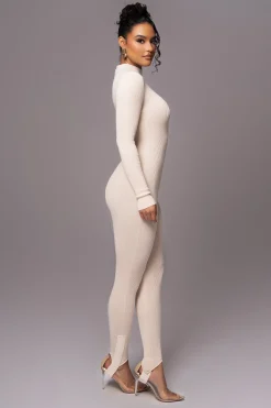 JLUXLABEL Beige Minna Mock Neck Jumpsuit
