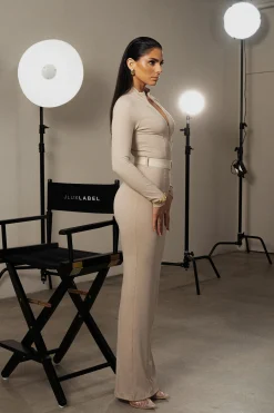 JLUXLABEL Beige Movement Mock Maxi Dress