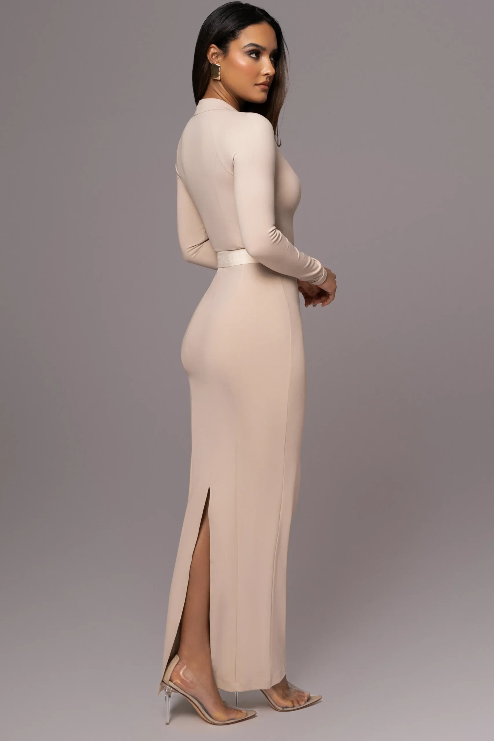 JLUXLABEL Beige Movement Mock Maxi Dress