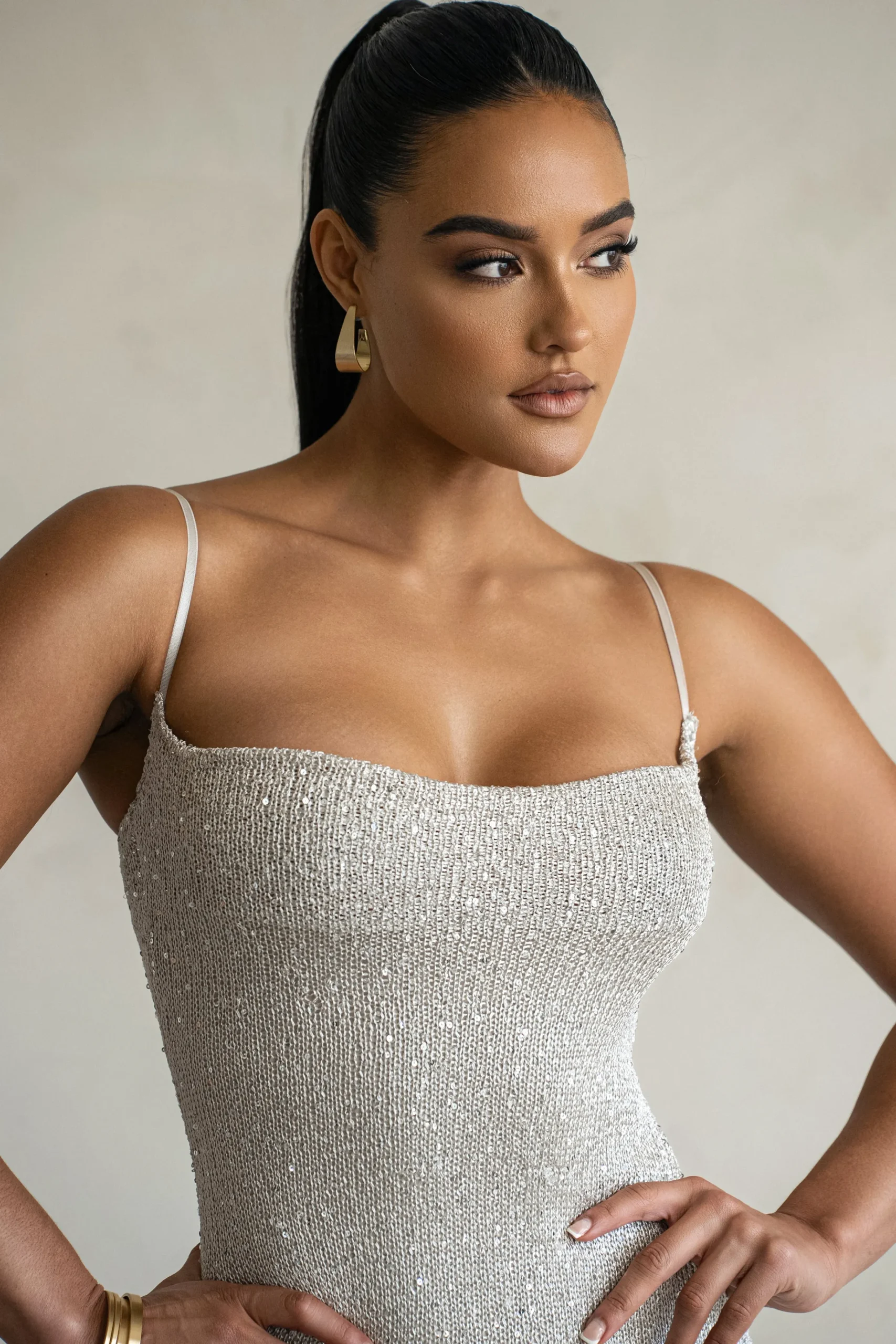 JLUXLABEL Beige Noemie Sequin Maxi Dress