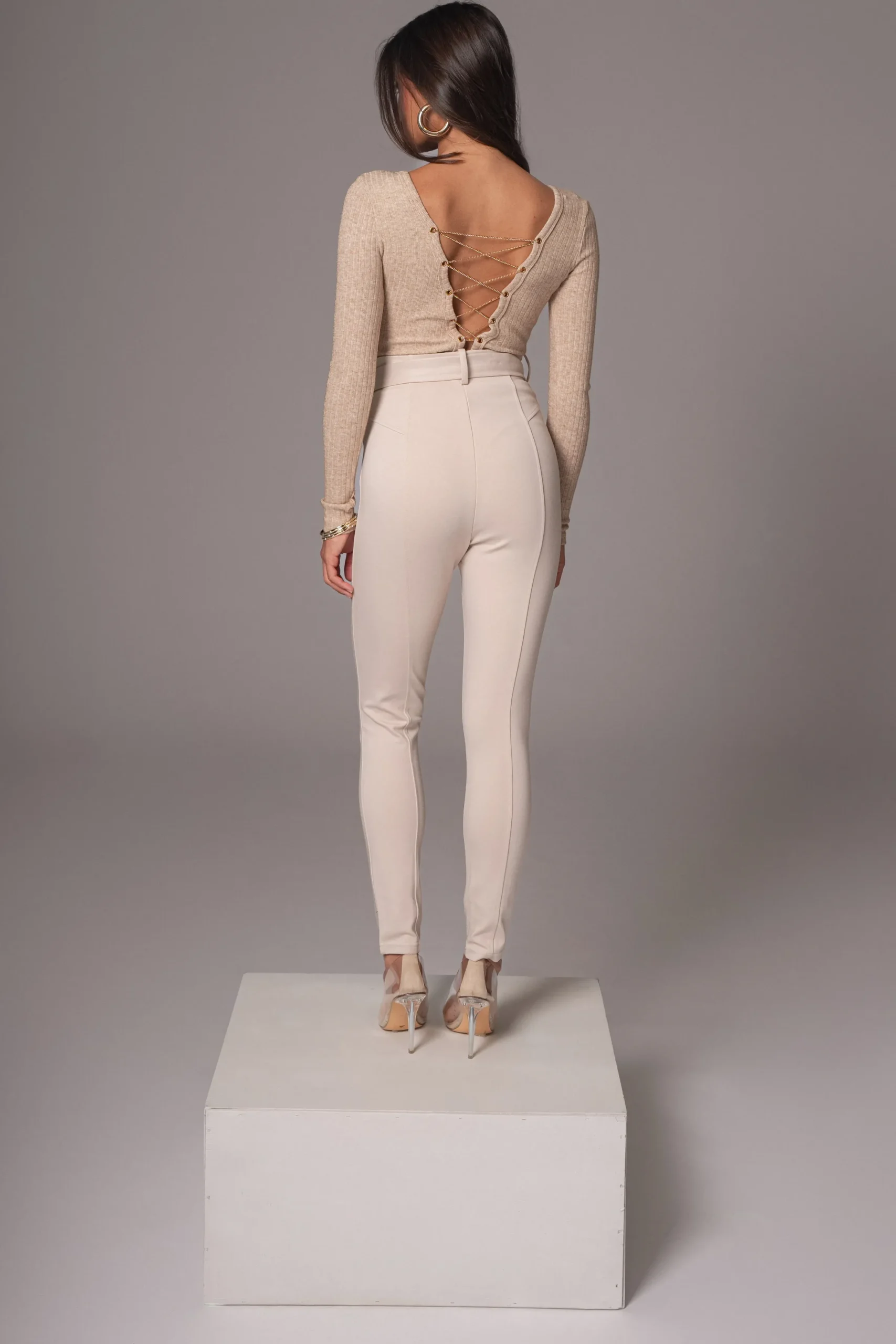 JLUXLABEL Beige Pegasus Chain Bodysuit