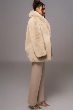 JLUXLABEL Beige Refined Faux Fur Oversized Coat