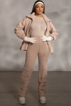 JLUXLABEL Beige Rise Up Zip Front Bodysuit
