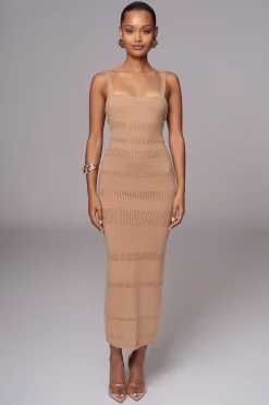 JLUXLABEL Beige Sandy Shores Knit Midi Dress