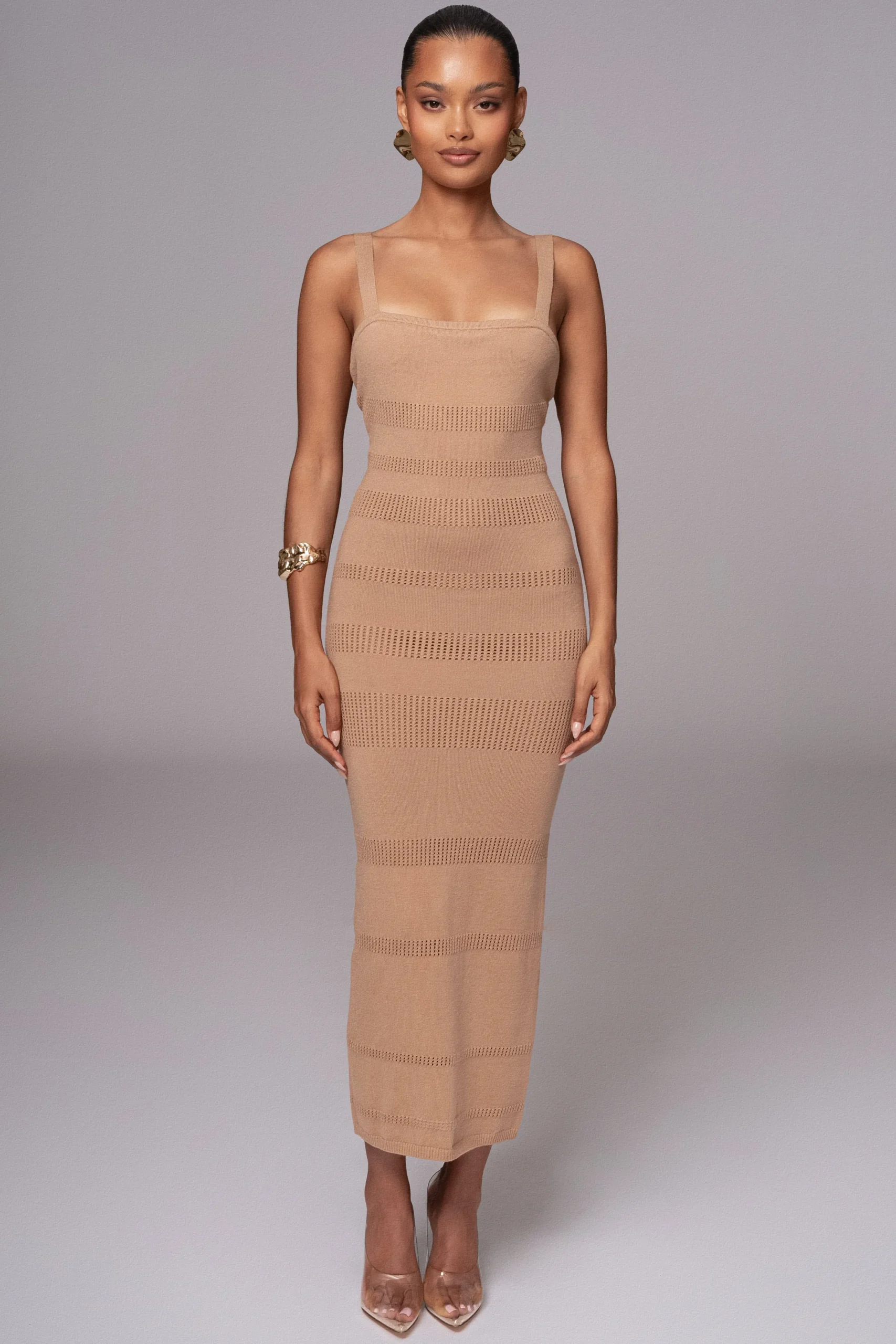 JLUXLABEL Beige Sandy Shores Knit Midi Dress