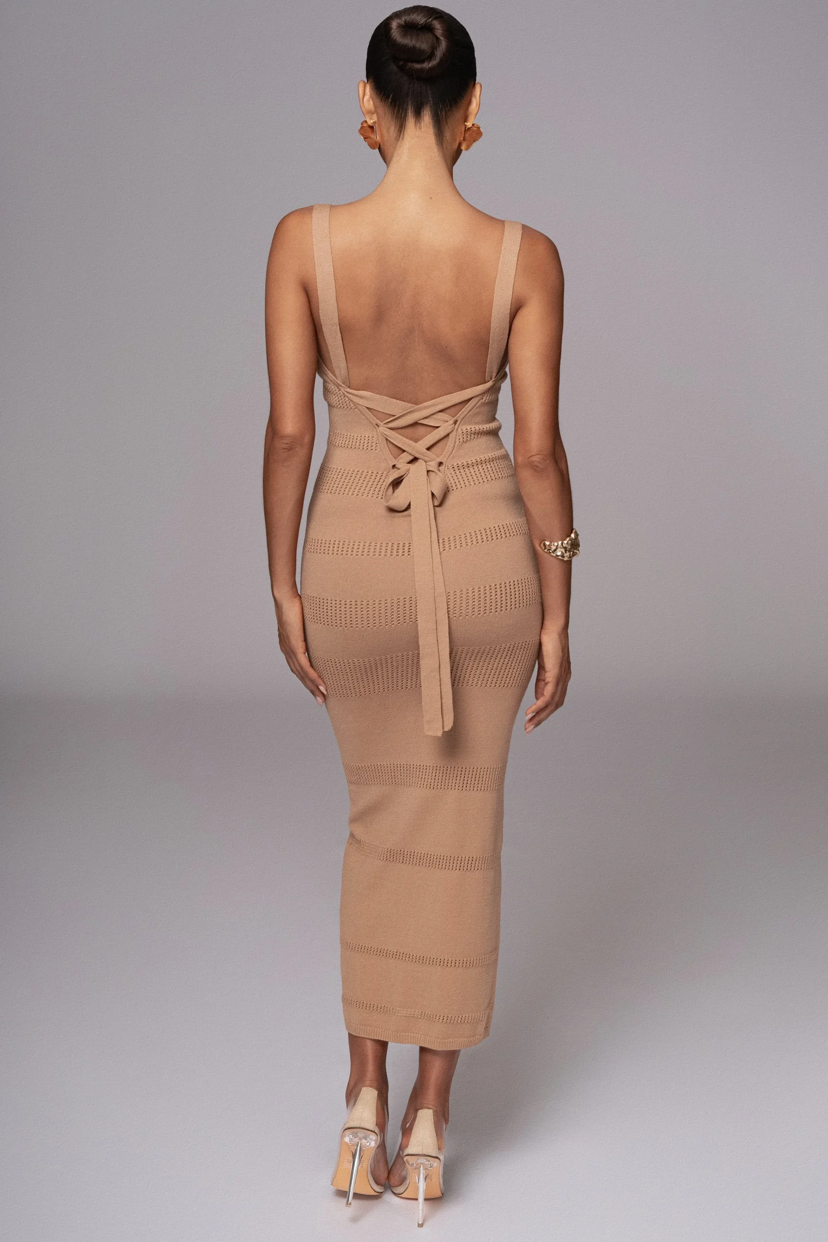 JLUXLABEL Beige Sandy Shores Knit Midi Dress