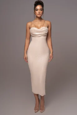JLUXLABEL Beige Sequin Visions Of You Midi Dress