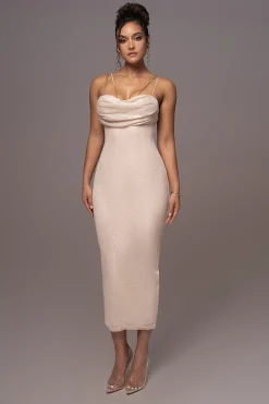 JLUXLABEL Beige Sequin Visions Of You Midi Dress