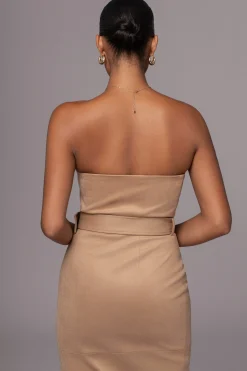 JLUXLABEL Beige Xena Suede Maxi Dress