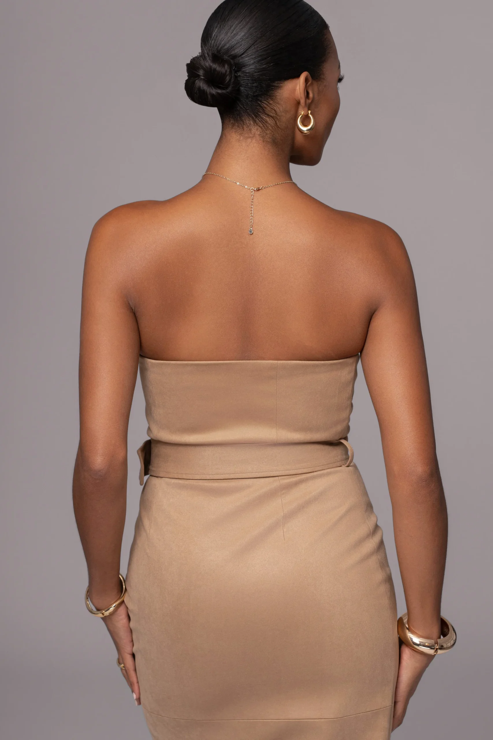 JLUXLABEL Beige Xena Suede Maxi Dress