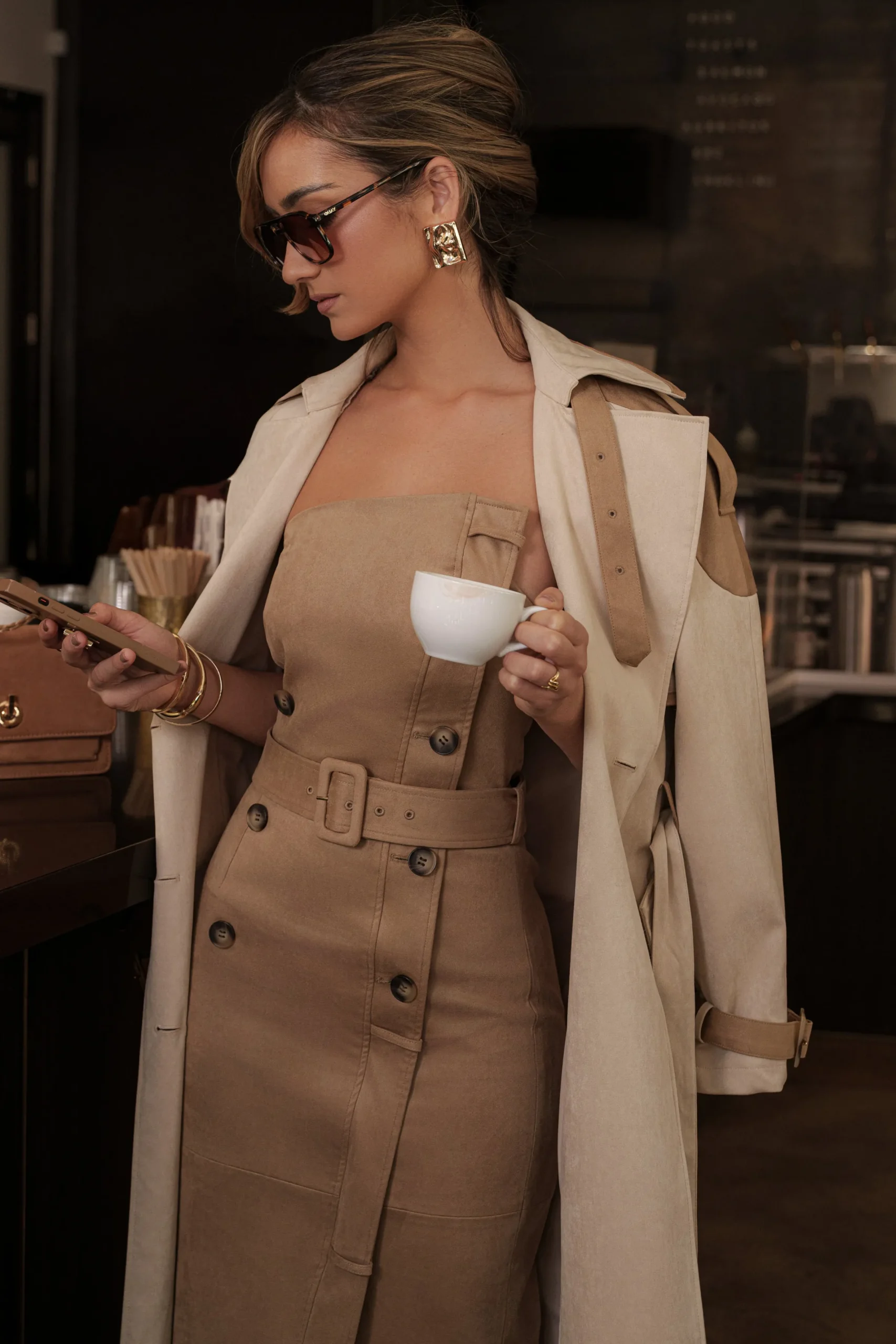 JLUXLABEL Beige Xena Suede Maxi Dress
