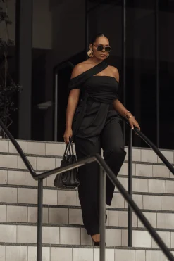 JLUXLABEL Black Above All Drape Bodysuit