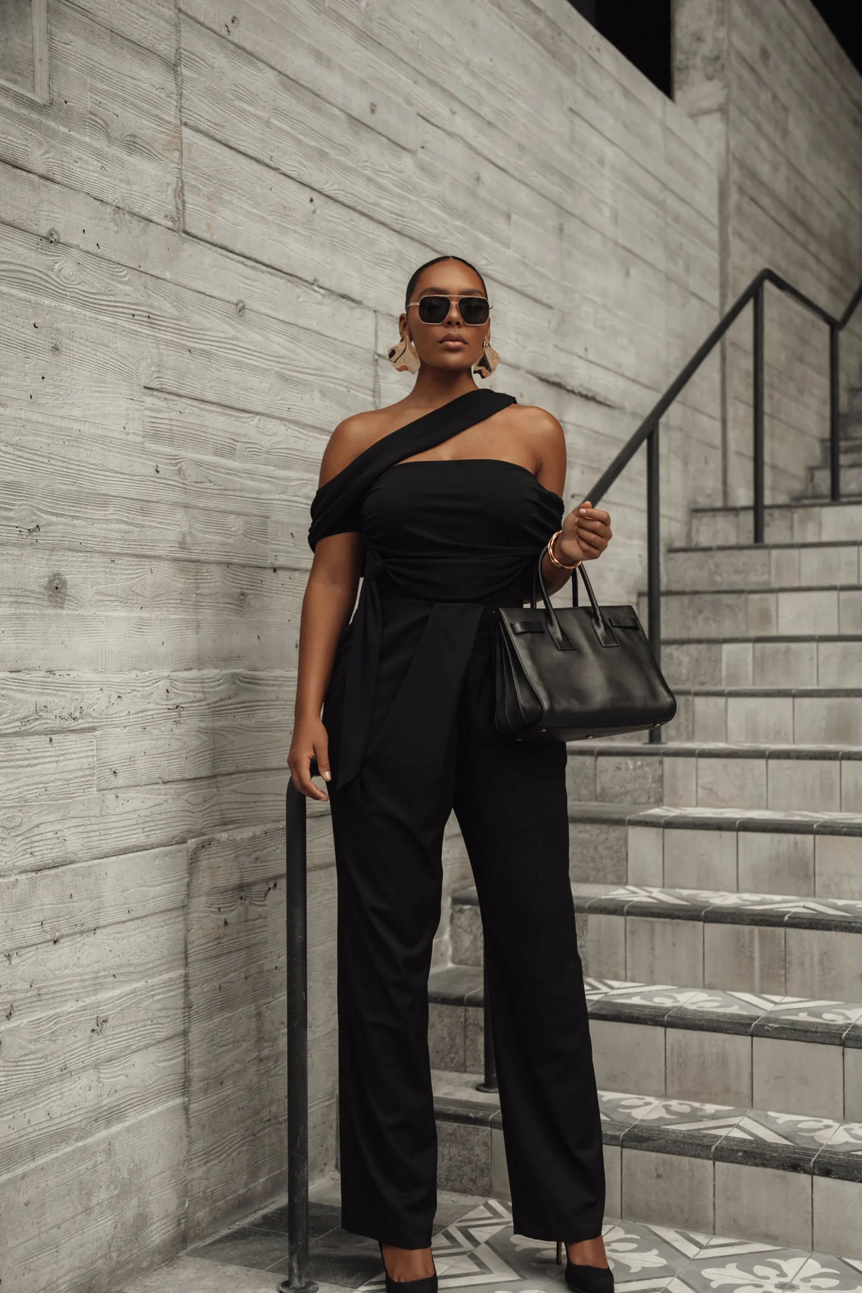 JLUXLABEL Black Above All Drape Bodysuit