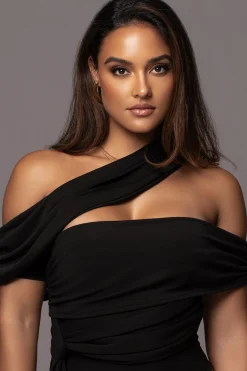JLUXLABEL Black Above All Drape Bodysuit